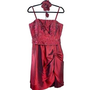 Aseed Ladies formal beaded cocktail dress burgundy taffeta size XL